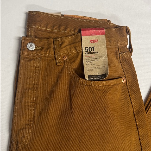 Levis 501 Jeans Mens 33 32 Brown Button Fly - Picture 2 of 6